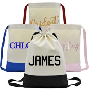 personalized initial drawstring backpack w/name – custom bookbag for girls & boys 3 fonts 15 vinyl 6 bag colors – customized back to school gifts kids monogrammed gym women men, beige