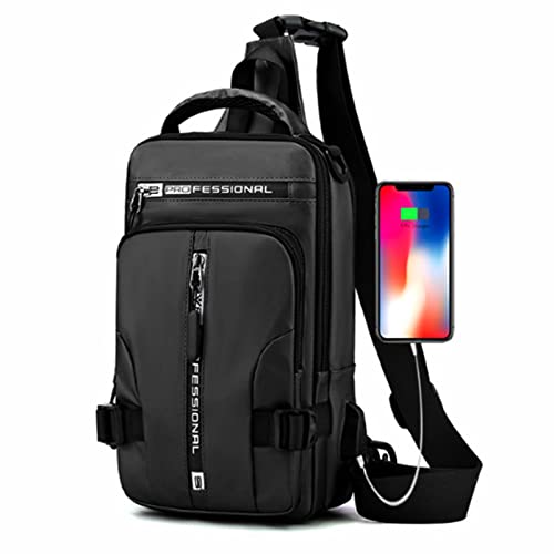 Goderat Multi-functional Mens Crossbody Bag,USB Charging Sport Sling Shoulder Bag, Fashion Waterproof Sport Crossbody Bags (Black)