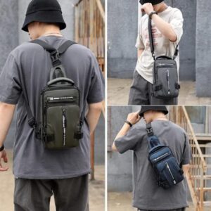 Goderat Multi-functional Mens Crossbody Bag,USB Charging Sport Sling Shoulder Bag, Fashion Waterproof Sport Crossbody Bags (Black)