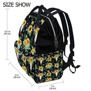 WIHVE Doctor Bag Backpack Sunflower Skull Feather Horn Large Diaper Bag School Travel Backpack