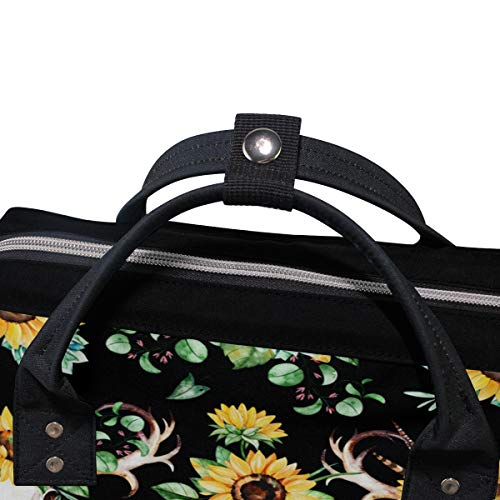 WIHVE Doctor Bag Backpack Sunflower Skull Feather Horn Large Diaper Bag School Travel Backpack