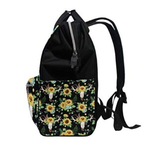 WIHVE Doctor Bag Backpack Sunflower Skull Feather Horn Large Diaper Bag School Travel Backpack