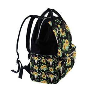 WIHVE Doctor Bag Backpack Sunflower Skull Feather Horn Large Diaper Bag School Travel Backpack