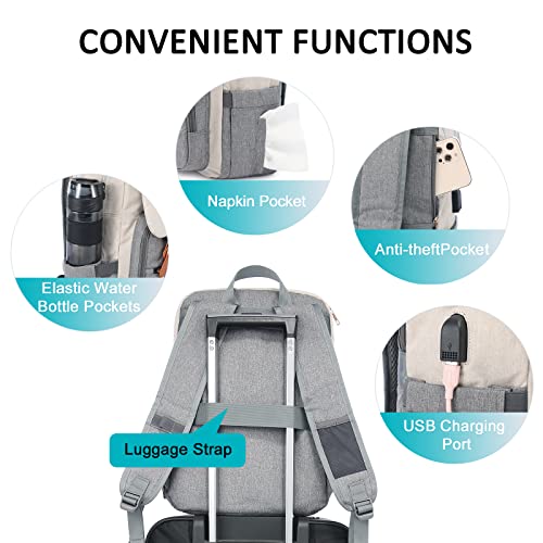 LOVEVOOK Laptop Backpack for Women Men 15.6 Inch,Travel Backpack for Women Fashion,Backpack Purse Laptop Bag Work Bag Bookbags,Nurse Teacher College School Backpack,Back Pack with USB Port,Beige-Grey