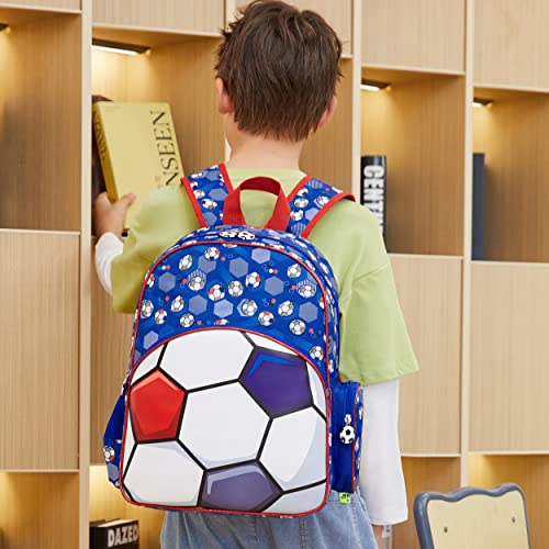 YOJOY Kids Backpack for Boys School with Lunch Box Waterproof Lightweight Bookbag for Children Elementary School Bags for Boys (Blue Football Set)