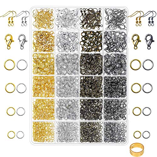 Paxcoo 3200Pcs Jewelry Necklace Repair Kit with Jump Rings, Clasps and Earring Hooks for Jewelry Making Supplies, Earring Making Findings and Necklace Bracelets Repair