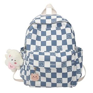 preppy aesthetic mini cute fresh checkered backpack plaid backpack school bookbag lightweight bookbag supplies travel bag for girls (blue)