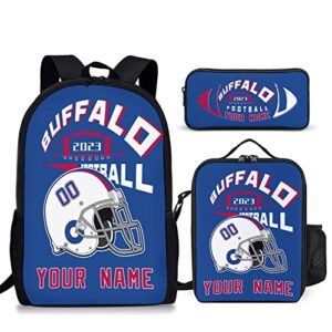 jwpibuk buffalo backpack set 3 in 1 sets teen boys girls custom name number school lunch bag pen case book bag lightweight daypack