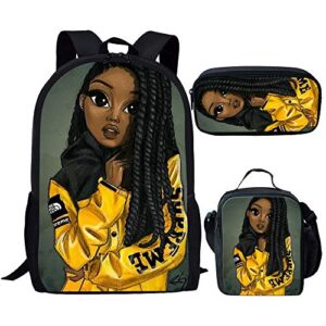 preppy style childrens backpacks black african girls school bag and luch bag afro lady travel backbag with pen bags
