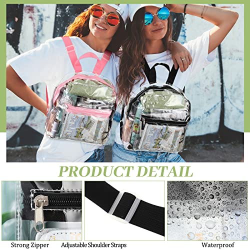 Zhehao 2 Pcs Clear Mini Backpacks Plastic Transparent Backpacks PVC Backpack for Kids, School, Concert, Beach, Stadium, Travel (Black, Pink)