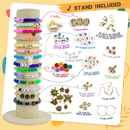 14600pcs Clay Beads for Bracelets Making Kit, 56 Colors Polymer Heishi Flat Clay Beads Charms for Jewelry Earring Making Kit Smiley Face Letter Beads with Necklace Strings Stuff Gift for Girls 6-12