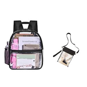 clear small backpack stadium approved + clear purse crossbody bag, waterproof clear bag for women
