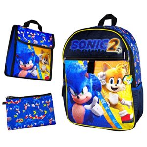 sonic the hedgehog 2 movie sonic tails 16″ backpack w/lunch tote 5 piece set