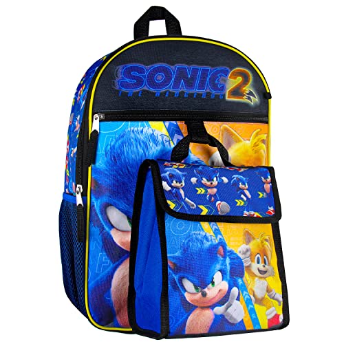 Sonic the Hedgehog 2 Movie Sonic Tails 16" Backpack w/Lunch Tote 5 Piece Set