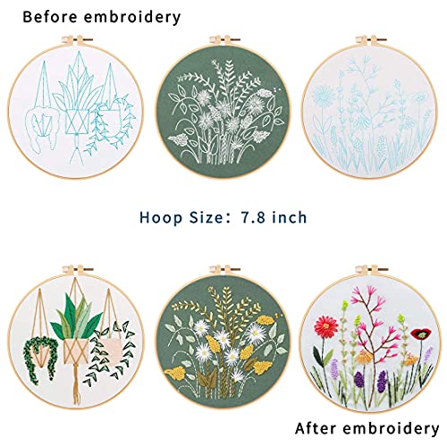 Nuberlic 3 Pack Embroidery Kits for Beginners Starters Cross Stitch Kits with Pattern for Adults Kids Craft Stamped Embroidery Cloth 3 Hoops Threads Needles