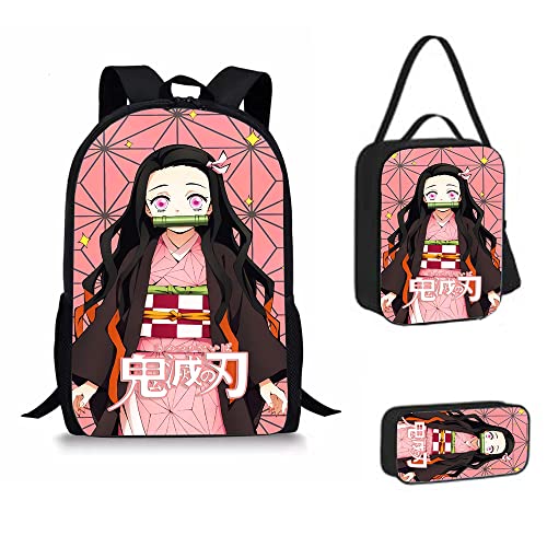 GERE Anime Backpacks Set,Cartoon Laptop Backpacks Teens Backpack Travel Bags Pencil Case Lunch Box (pink) (b3)