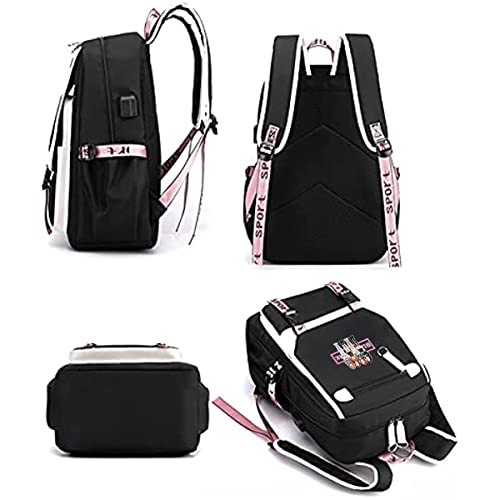 BEBBEE Unisex Bangtan boys Lisa Rose JISOO Jennie Kawaii Laptop Backpack Middle School Students Bookbag Outdoor Daypack for Girls Boys School (C)