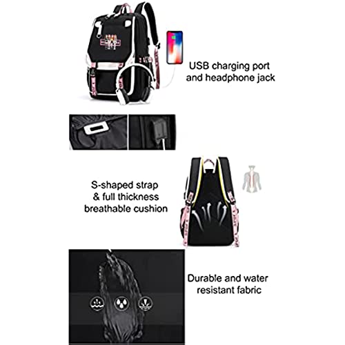 BEBBEE Unisex Bangtan boys Lisa Rose JISOO Jennie Kawaii Laptop Backpack Middle School Students Bookbag Outdoor Daypack for Girls Boys School (C)