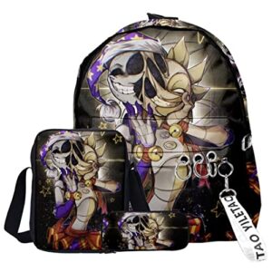 cartoon anime sundrop fnaf 3 piece backpack lunch bag shoulder bag pencil bag for teen fashionblack