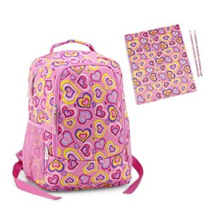 16 inch girl girls school travel back pack bookbag gift set (mom’s choice award winner!) | features padded back and adjustable straps | includes spiral notebook and 2 pencils! (playful hearts)