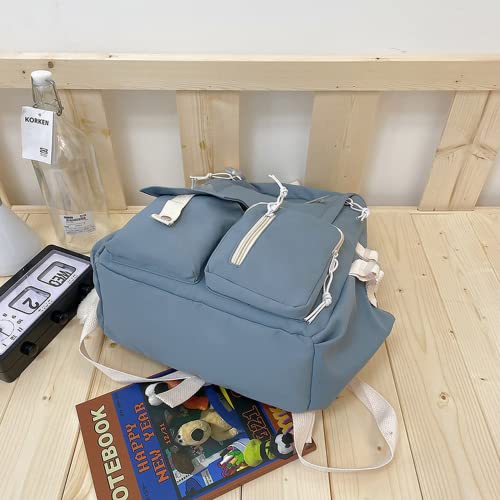 FPlace Laptop Backpack Shoulders Bag Schoolbag Travel Bag for Student Casual Cute Kawaii Y2K With Plush Bear Pendant Gift (Blue)