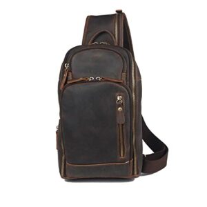 leather sling bag for men,full grain leather crossbody bag shoulder bag for men vintage backpack women fit 11 inch ipad dark brown