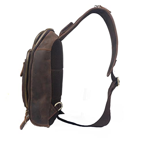 Leather Sling Bag for men,Full Grain Leather Crossbody Bag Shoulder Bag for Men Vintage Backpack Women fit 11 inch ipad Dark Brown