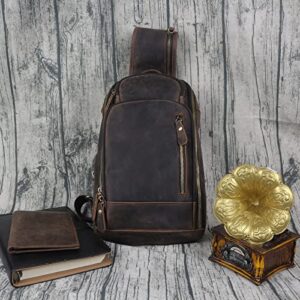 Leather Sling Bag for men,Full Grain Leather Crossbody Bag Shoulder Bag for Men Vintage Backpack Women fit 11 inch ipad Dark Brown