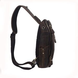 Leather Sling Bag for men,Full Grain Leather Crossbody Bag Shoulder Bag for Men Vintage Backpack Women fit 11 inch ipad Dark Brown