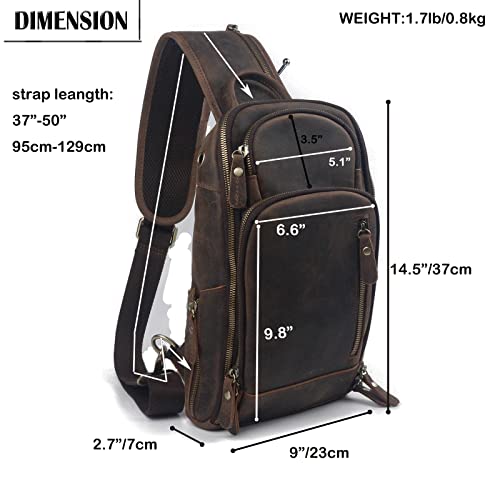 Leather Sling Bag for men,Full Grain Leather Crossbody Bag Shoulder Bag for Men Vintage Backpack Women fit 11 inch ipad Dark Brown