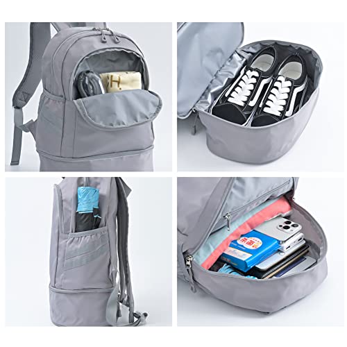 Women Sports Backpack Gym Bag with Shoe Compartment Wet Pocket Travel Backpacks Lightweight Water Resistant Workout Bag (9270-Grey)