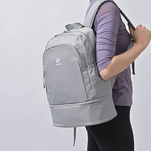 Women Sports Backpack Gym Bag with Shoe Compartment Wet Pocket Travel Backpacks Lightweight Water Resistant Workout Bag (9270-Grey)