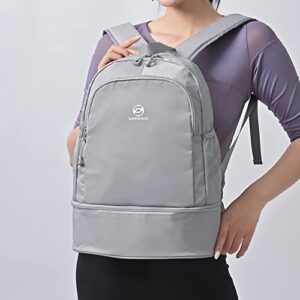 Women Sports Backpack Gym Bag with Shoe Compartment Wet Pocket Travel Backpacks Lightweight Water Resistant Workout Bag (9270-Grey)