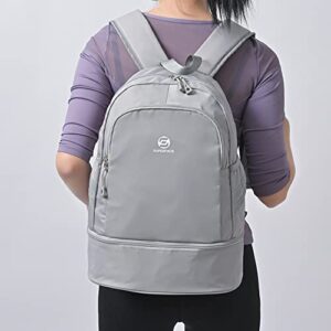 Women Sports Backpack Gym Bag with Shoe Compartment Wet Pocket Travel Backpacks Lightweight Water Resistant Workout Bag (9270-Grey)