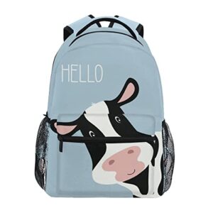 school college backpack rucksack travel bookbag outdoor cute cow hello…