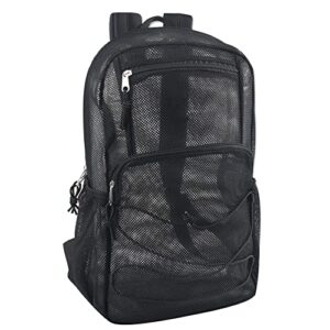 deluxe mesh backpack with bungee cord & adjustable padded straps, for swimming, school, travel (black)