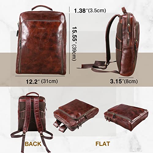 Banuce Vintage Full Grain Italian Leather Backpack for Men Travel Laptop Backpack Work Bag with Luggage Strap Brown