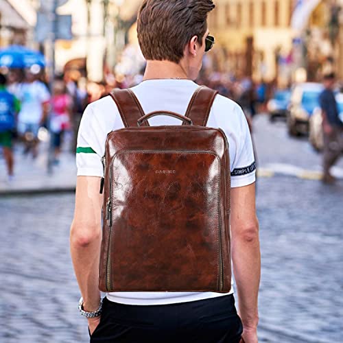 Banuce Vintage Full Grain Italian Leather Backpack for Men Travel Laptop Backpack Work Bag with Luggage Strap Brown