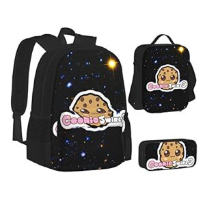 cookie swirl c backpack teen boys girl school book bag with lunch box pen case 3 in 1