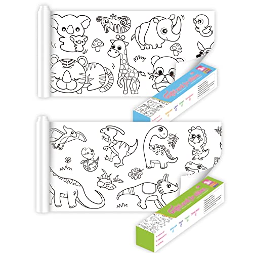 2pcs Children's Drawing Roll - Coloring Paper Roll for Kids, Drawing Paper Roll DIY Painting Drawing Color Filling Paper, 120 * 11.8 Inches(Dinosaur+Animal)