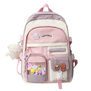 kawaii backpack with kawaii pins and accessories for school elementary for teen girls cute aesthetic y2k 16.5” laptop bag (pink with sheep toy)