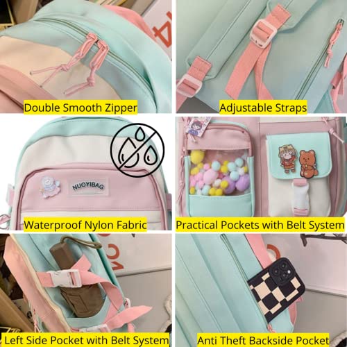 Kawaii Backpack with Kawaii Pins and Accessories for School Elementary for Teen Girls Cute Aesthetic Y2K 16.5'' Laptop Bag (Pink with Sheep Toy)