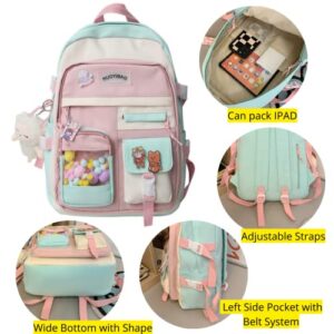 Kawaii Backpack with Kawaii Pins and Accessories for School Elementary for Teen Girls Cute Aesthetic Y2K 16.5'' Laptop Bag (Pink with Sheep Toy)