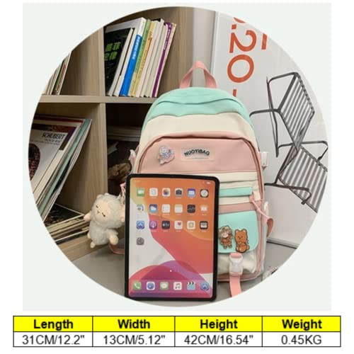 Kawaii Backpack with Kawaii Pins and Accessories for School Elementary for Teen Girls Cute Aesthetic Y2K 16.5'' Laptop Bag (Pink with Sheep Toy)