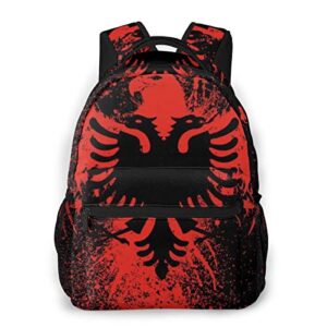 red black albanian flag of eagle bird rucksack with side pockets, traveling & camping backpack large capacity school shoulder book bags multipurpose anti-theft shoulder bag