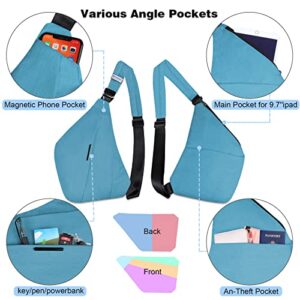 ZOMAKE Sling Bag for Women Men:Small Crossbody Sling Backpack - Mini Water Resistant Shoulder Bag Anti Thief Chest Bag Daypack for Travel Hiking Outdoor Sports (Aqua Blue/Type II)