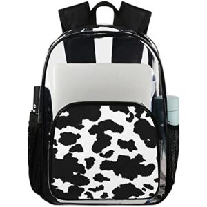 clear backpack cow print clear bag heavy duty pvc mini backpack durable clear bookbags transparent backpack clear bags for school, work, security clear backpack for women/men/girls