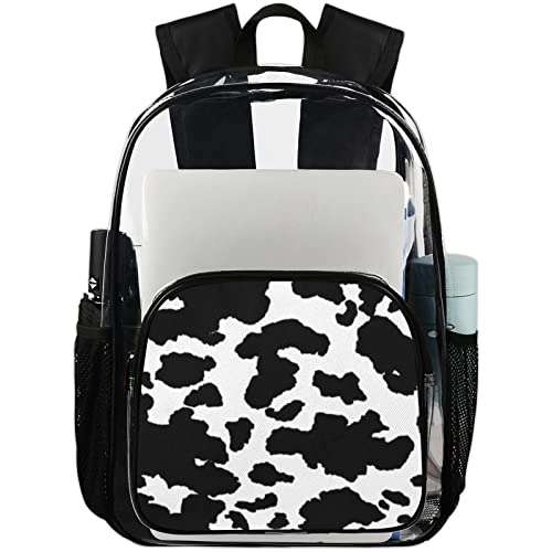 Clear Backpack Cow Print Clear Bag Heavy Duty PVC Mini Backpack Durable Clear Bookbags Transparent Backpack Clear Bags For School, Work, Security Clear Backpack For Women/Men/Girls