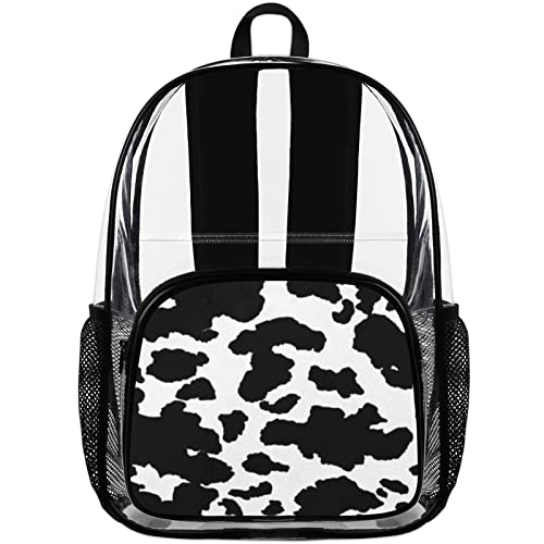 Clear Backpack Cow Print Clear Bag Heavy Duty PVC Mini Backpack Durable Clear Bookbags Transparent Backpack Clear Bags For School, Work, Security Clear Backpack For Women/Men/Girls