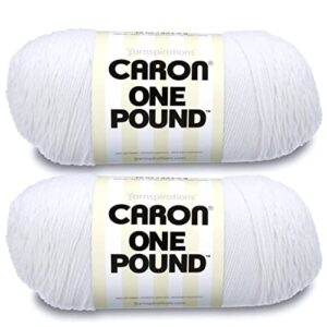 caron one pound white yarn – 2 pack of 454g/16oz – acrylic – 4 medium (worsted) – 812 yards – knitting/crochet
